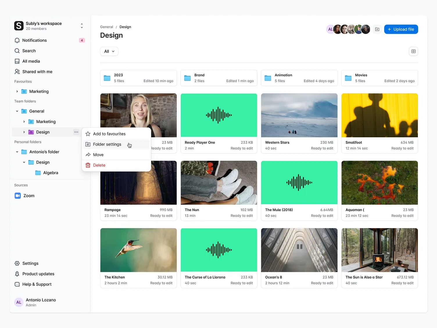 Folder settings configuration view